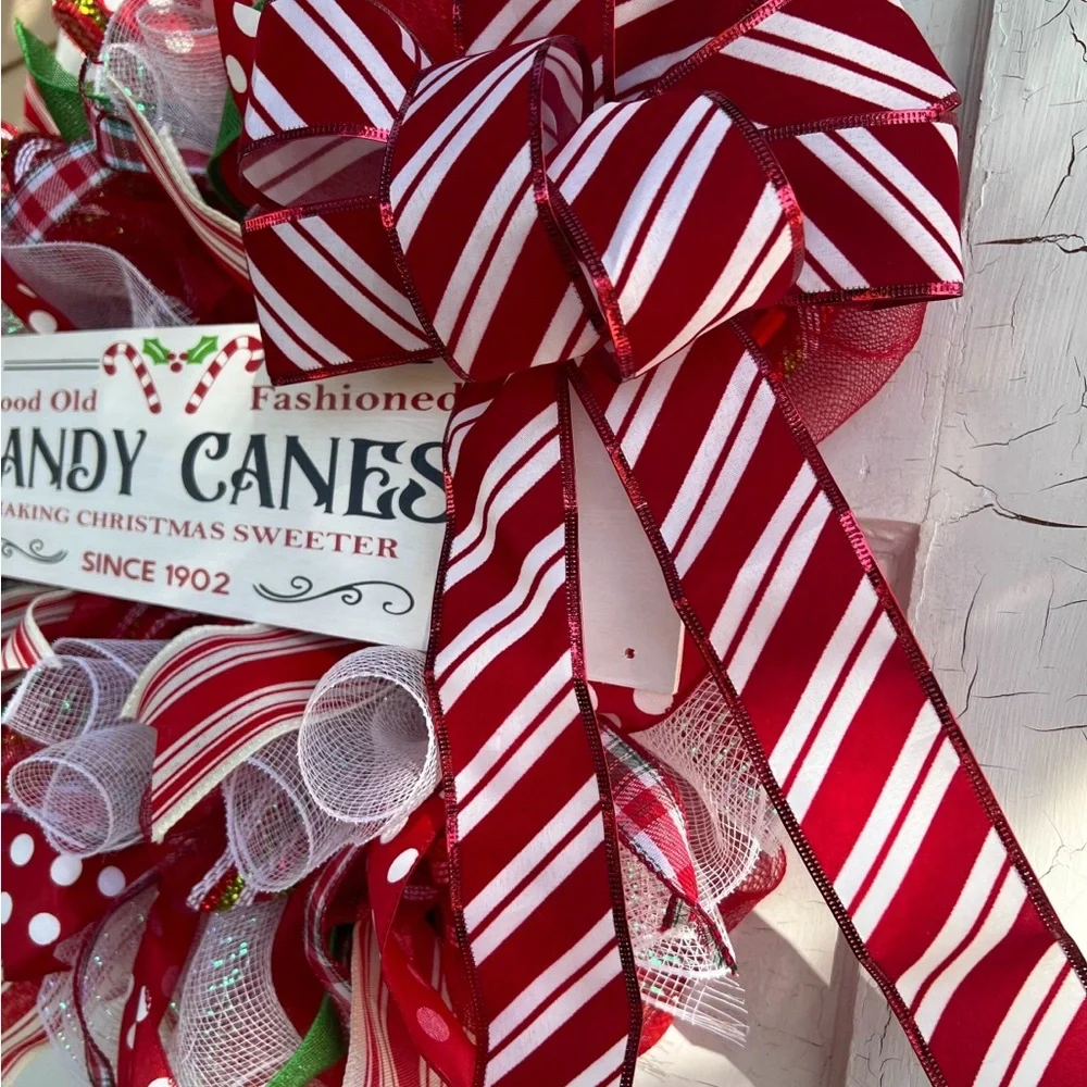Festive Red and White Candy Cane Wreath